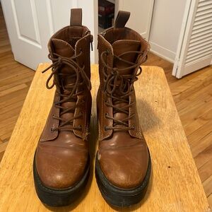 Brown vegan leather combat boot